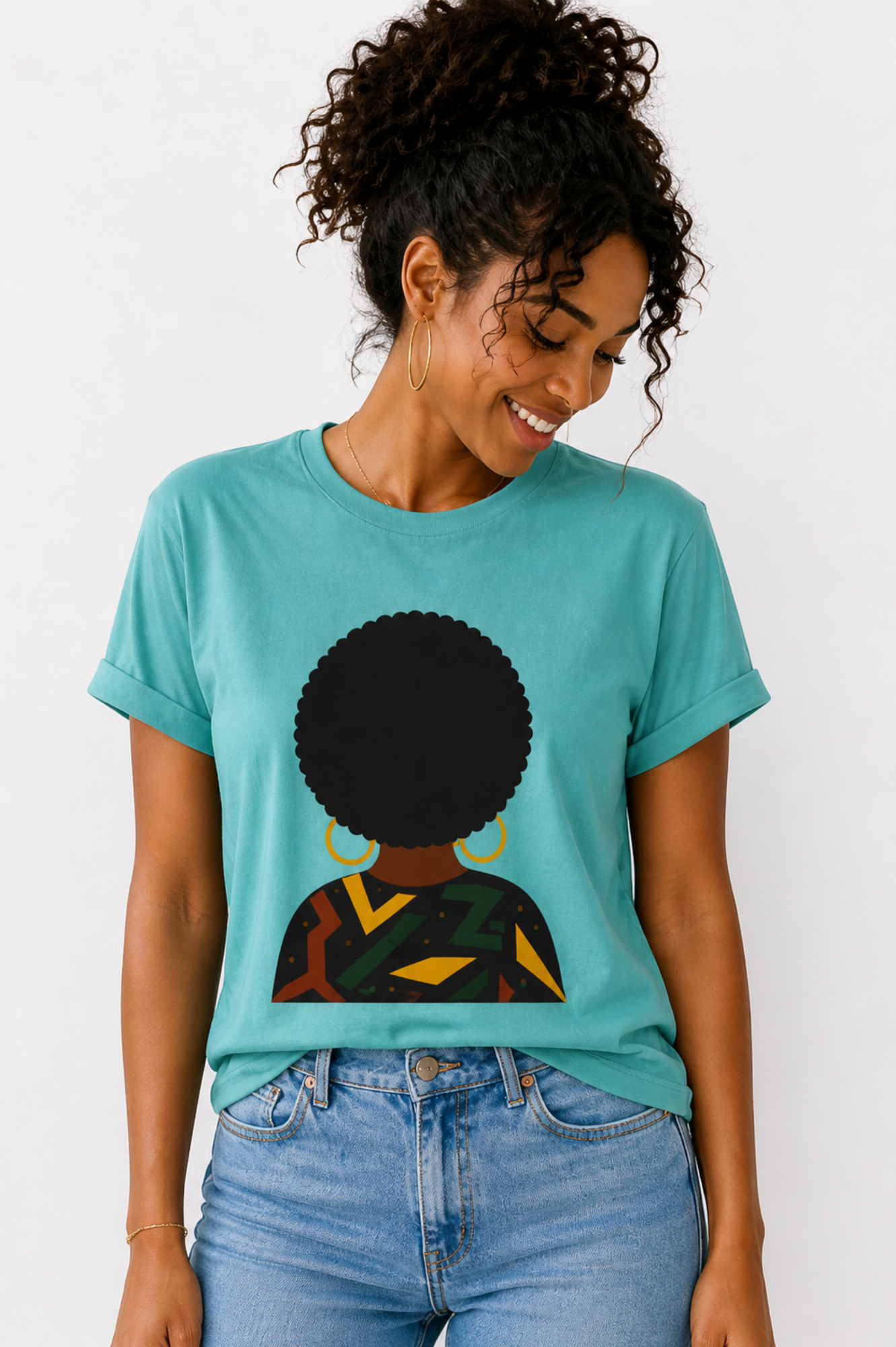 T-Shirt silhouette femme afro - design graphique – coton doux – coupe moderne – style tendance