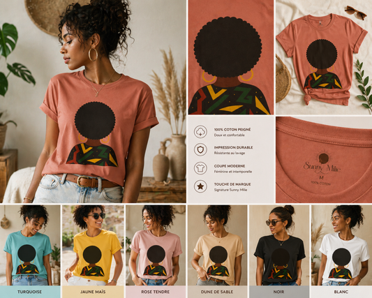 T-Shirt silhouette femme afro - design graphique – coton doux – coupe moderne – style tendance