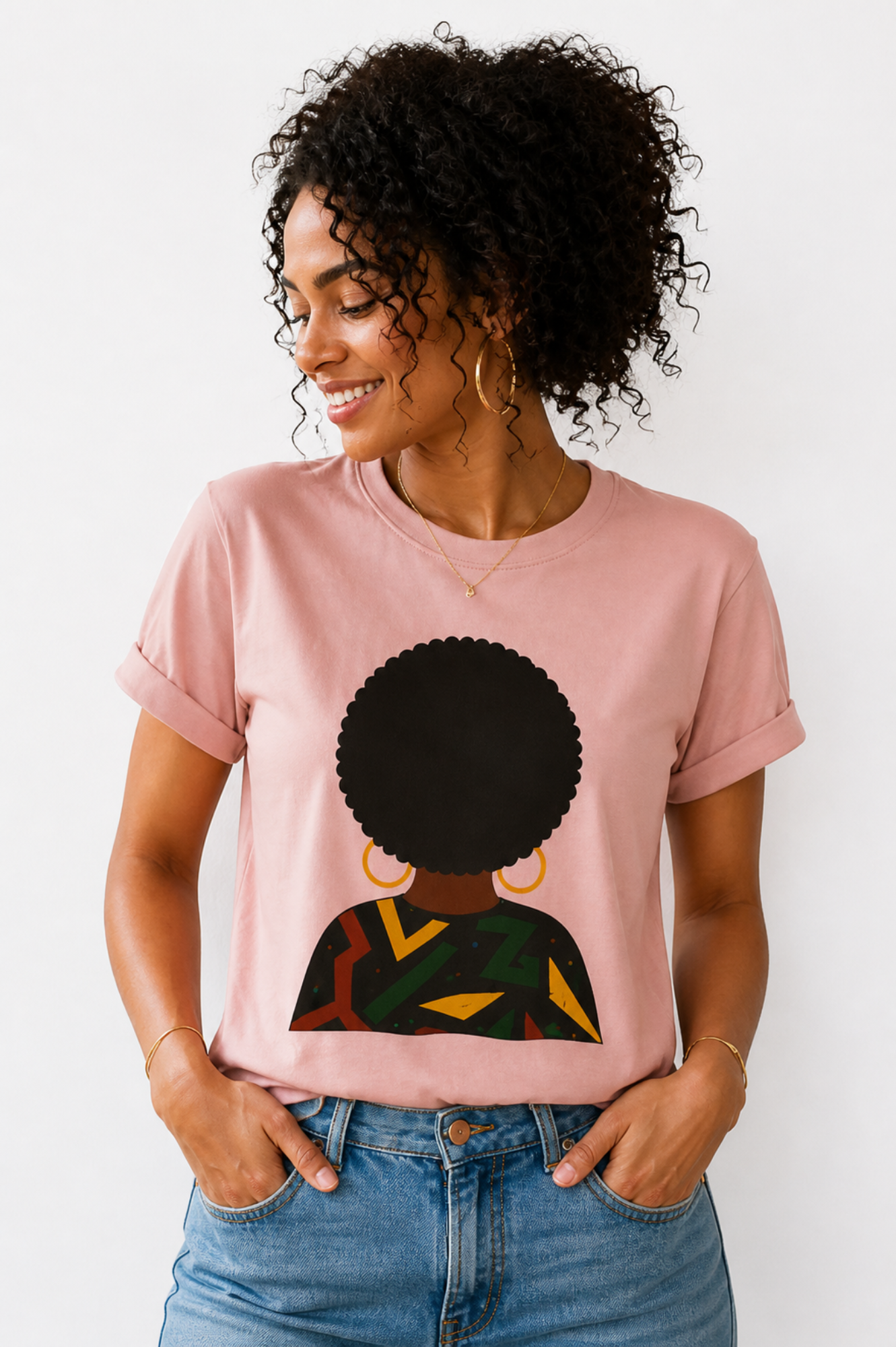 T-Shirt silhouette femme afro - design graphique – coton doux – coupe moderne – style tendance