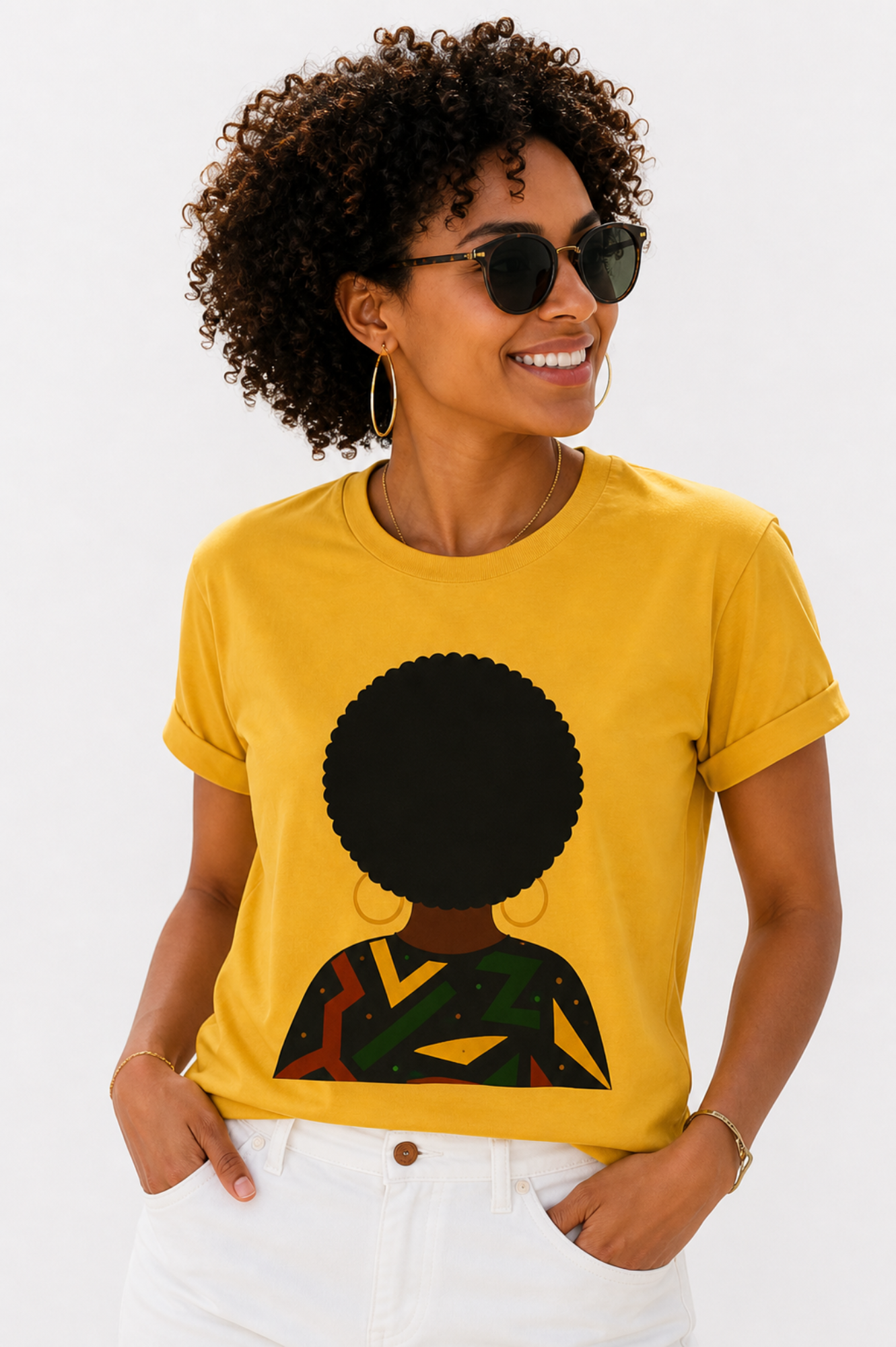 T-Shirt silhouette femme afro - design graphique – coton doux – coupe moderne – style tendance