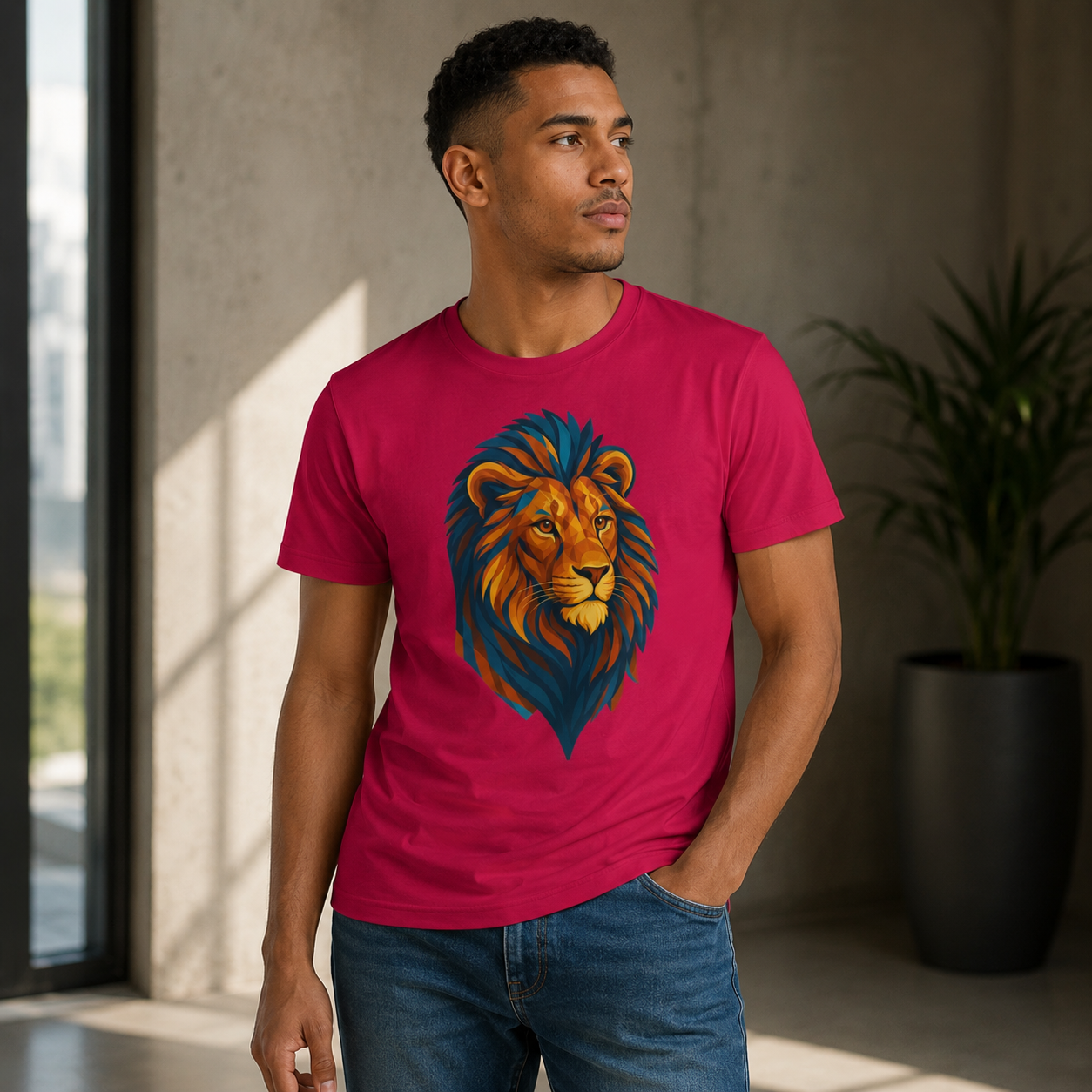 T-shirt lion graphique – Style puissant et moderne